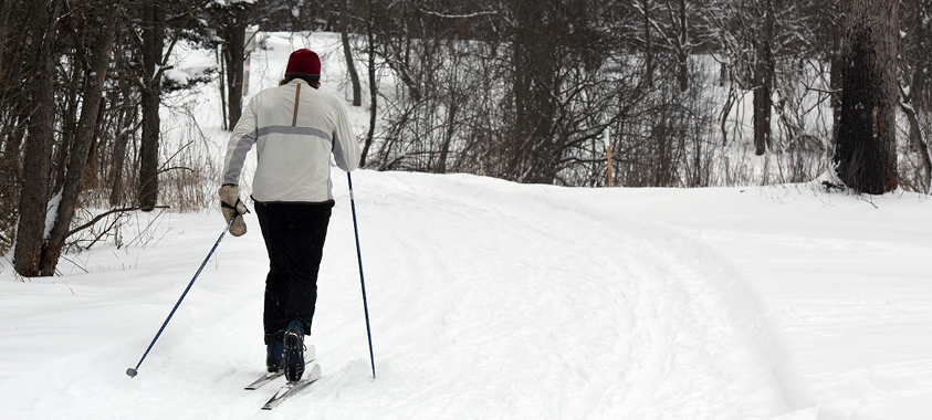 A cross-country skier at Independence Oaks