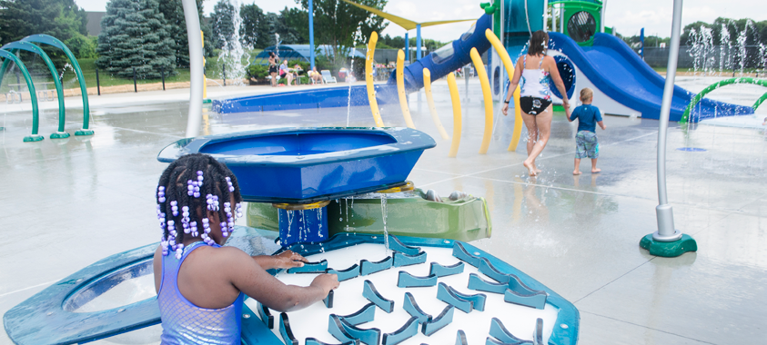 Children playing on the splash pad at Rose Oaks Waterpark