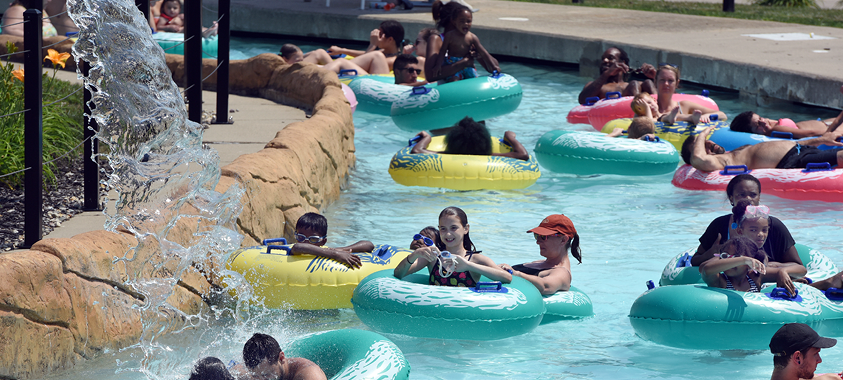 People floating on the lazy river at Rose Oaks waterpark