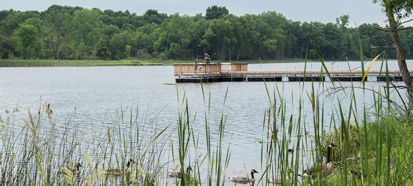 The dock and pond at Independence Oaks North